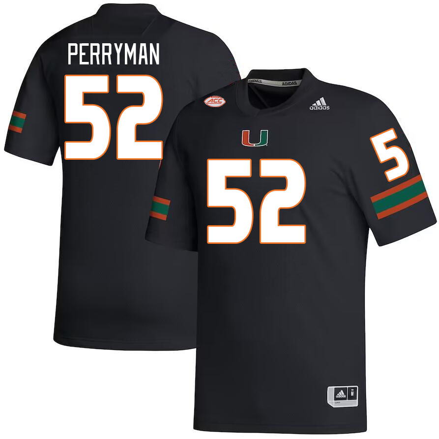 #52 Denzel Perryman Miami Hurricanes Jerseys Football Stitched-Black